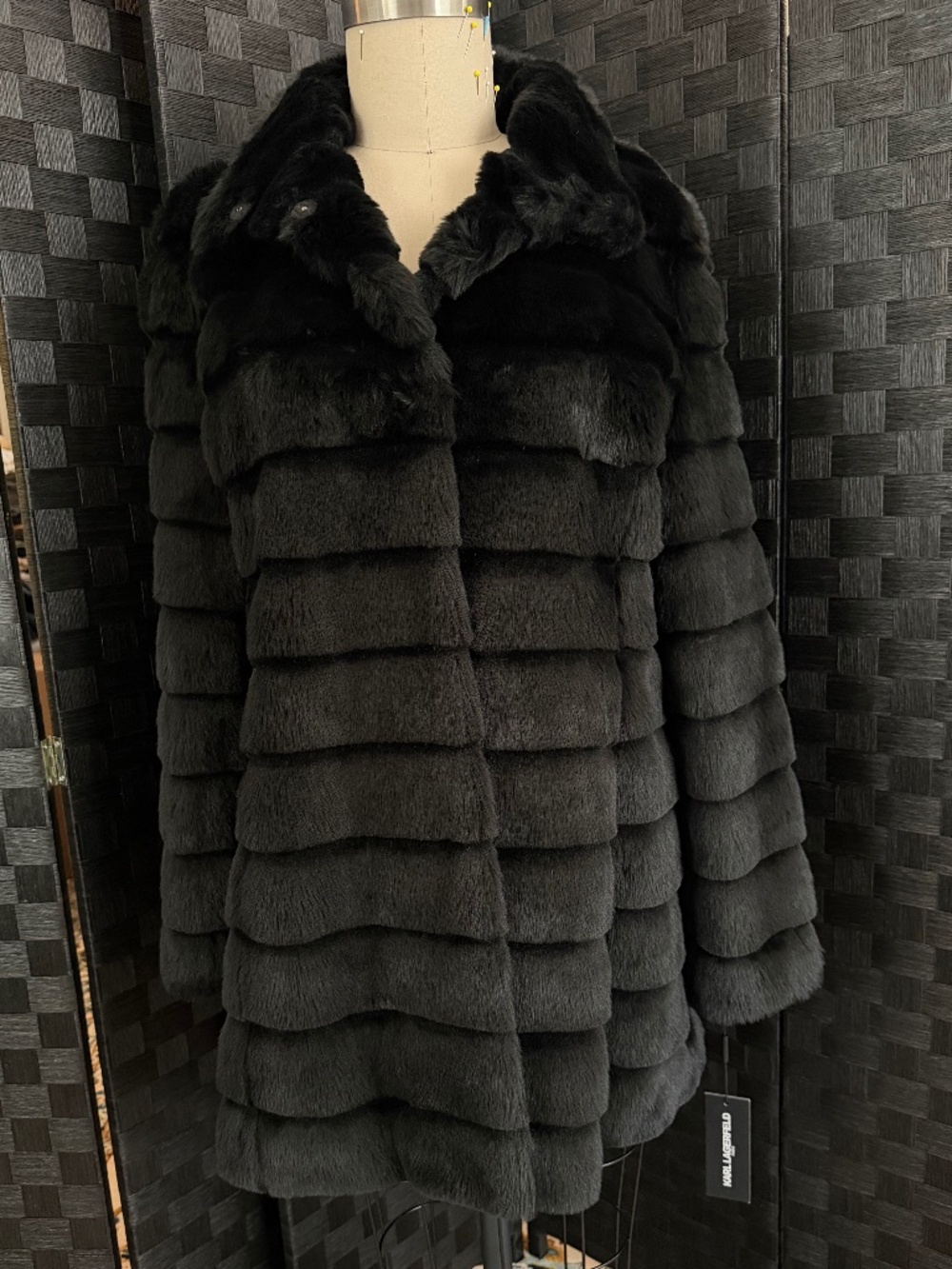Karl Lagerfeld black Faux Fur Coat. Size XL.